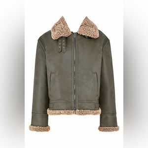 House of CB madden shearling aviator army green vegan leather jacket